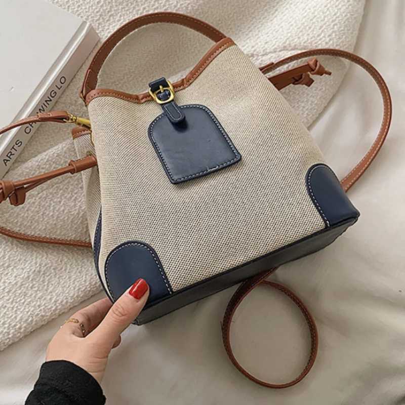 Wen Fi Canvas Bucket Handbag Color Block Casual Shoder Bag with Magnetic Snap Small Messenger Bag for Girls D251014