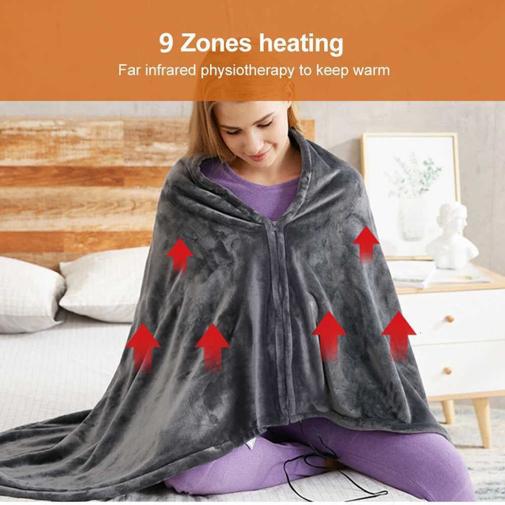 USB Heated Blanket Warm Shawl Blanket 3 Heating Level Electric Heated Throw Coral Velvet 9 Heated Areas for Outdoor Home Office Y251014