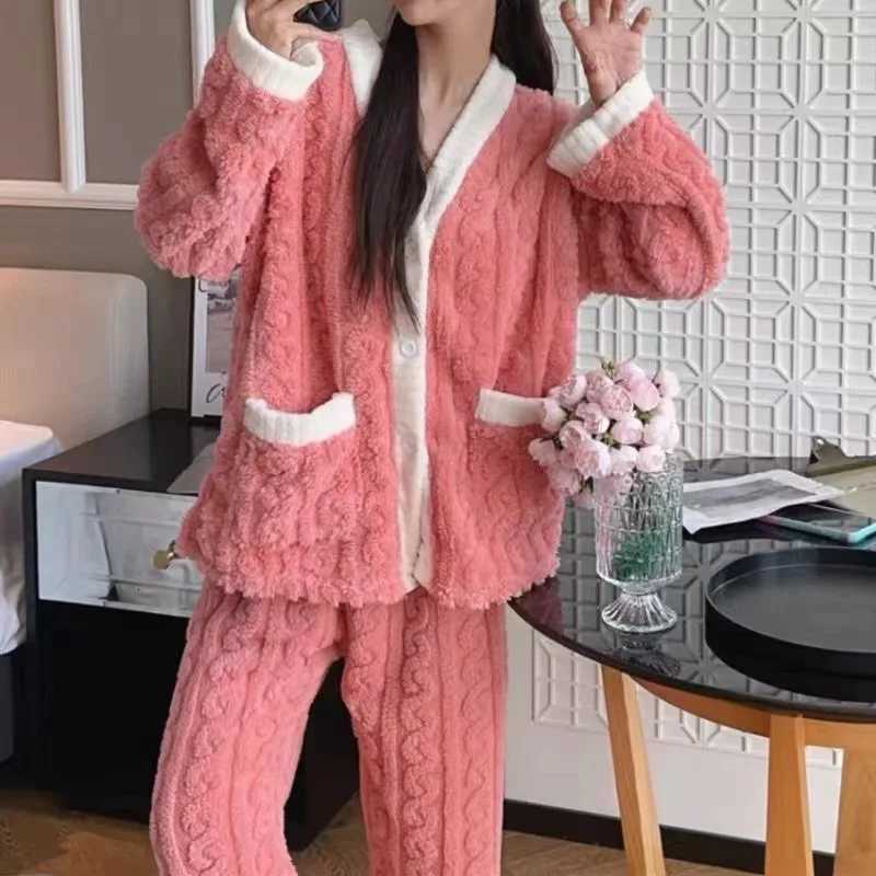 Autumn and Winter Pajamas for Women HighQuty Thickened LooseFitting KoreanStyle Student Coral Fleece Set Homewear Y251013