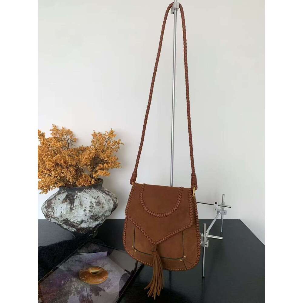 Luxury bag Frosted Cowhide Saddle Niche Design Woven Leopard Print Phone Suede Tassel Crossbody Genuine Leather Bag for Women