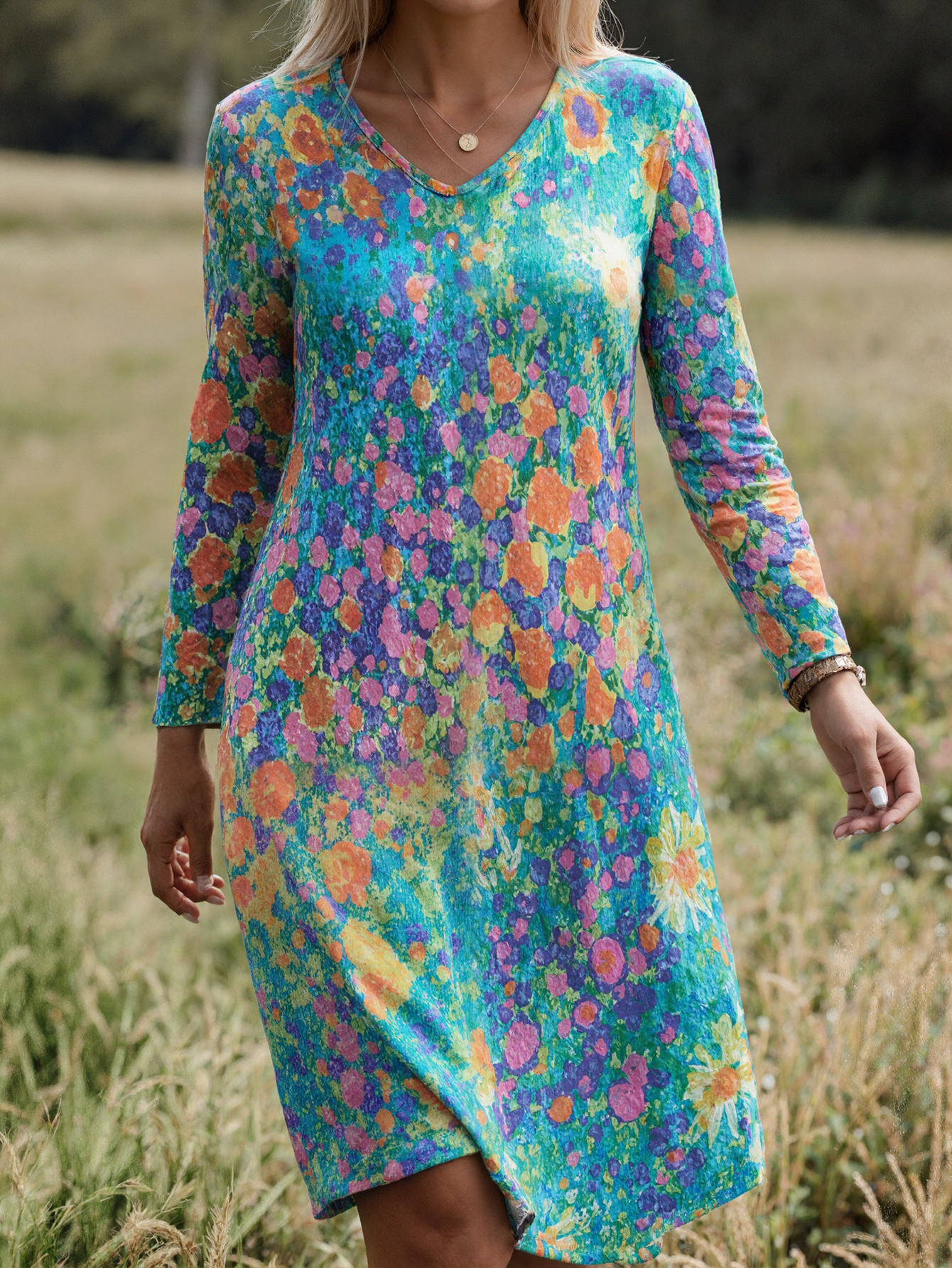 Women's Autumn New Casual Vacation Floral Printed Midi Dress-CF24923