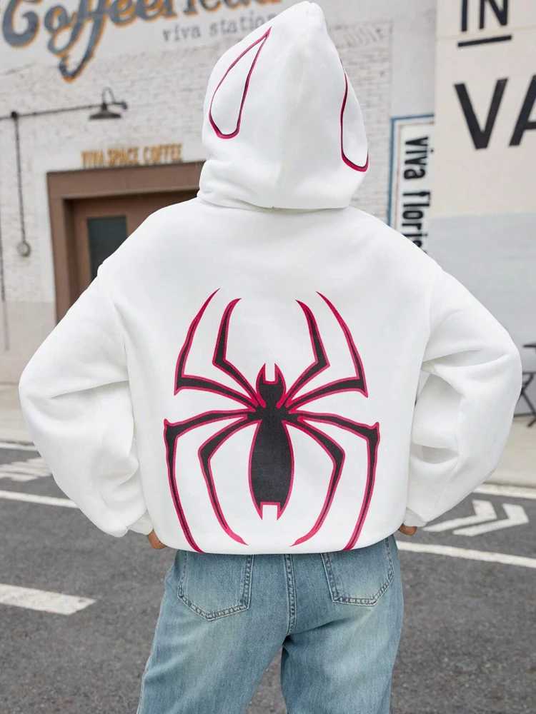 Y2k Spider Prints Hoodies Women Winter Harajuku Casual Loose Sweatshirt Fce Warm Poet Streetwear Hip Hop Womans Cloes W251014