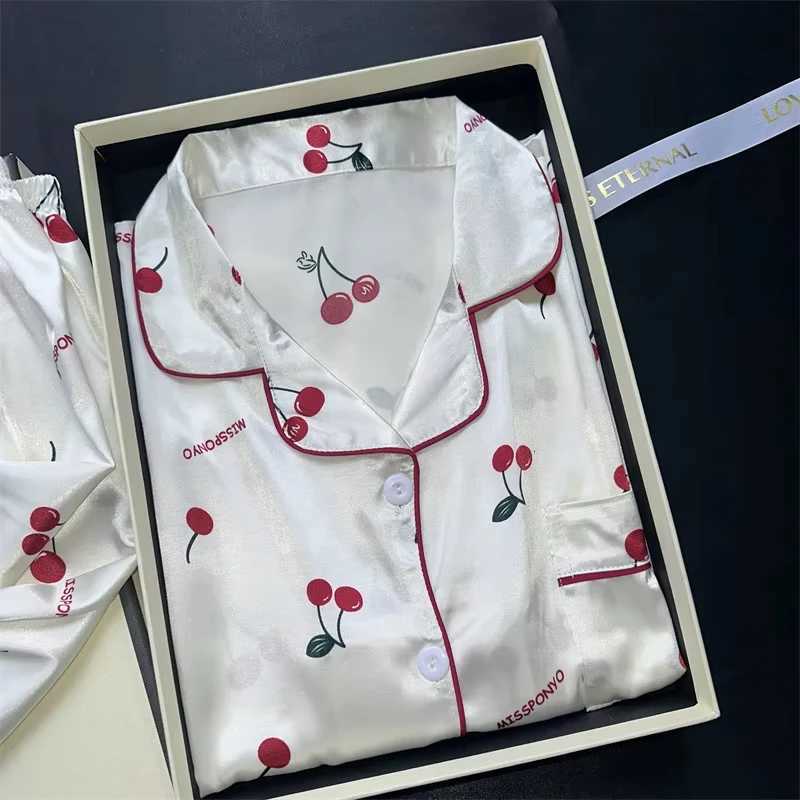 2 Pieces Print Sleepwear Faux Silk Satin Nightwear Pyjamas Fashion Casual Pajama Women Shorts Pajamas Set Ink Painting OutfitsT251014