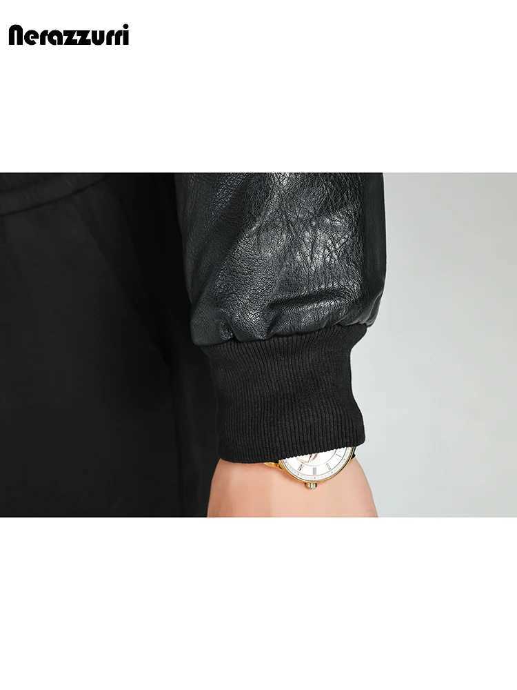 Nerazzurri Spring Autumn Cool Handsome Short Thickened Warm Soft Black Pu Leather Bomber Jacket Men Zipper Long Sleeve 2023 J251014