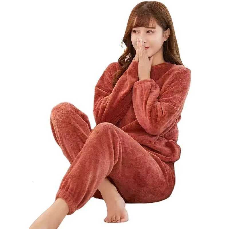 Womens Coral Velvet Pajama Set Thickened Warm Homewear Autumn Winter Maternity Loungewear Soft Sleepwear Gift for New Moms Y251013