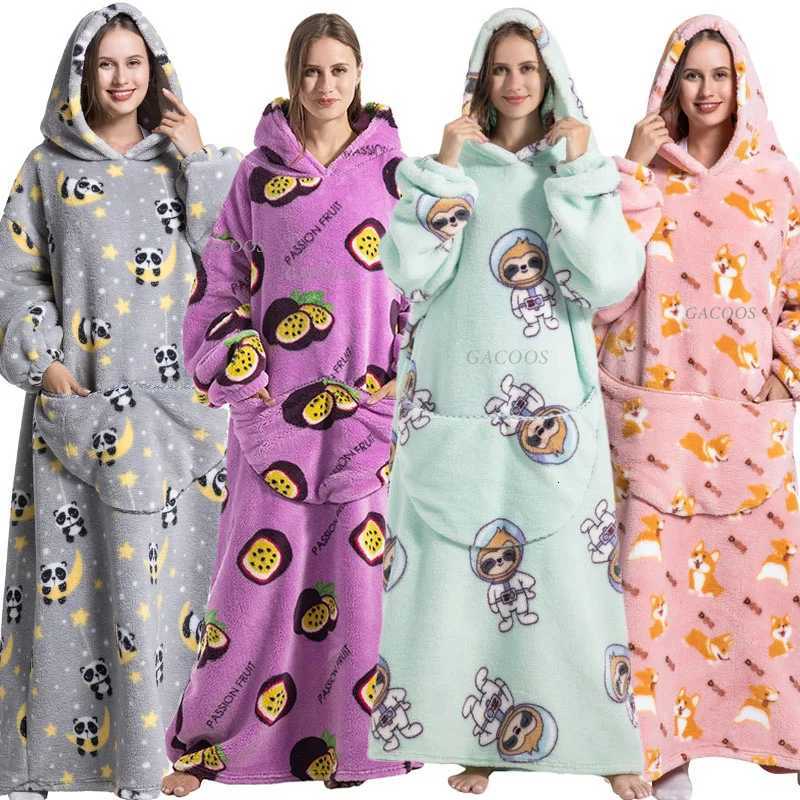 Women Men Plush Fleece Blanket Warm Thick Hoodies Adult Giant TV Blanlets with Sleeves Super Long Coldproof Couple Sweatshirts Y251013