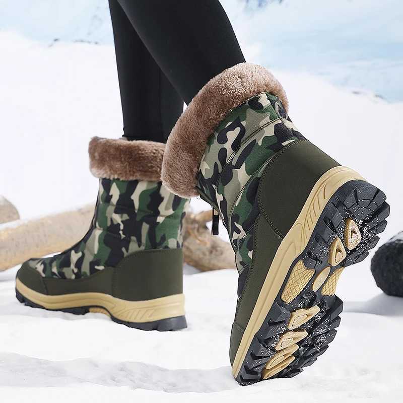 New Winter Women Hiking Boots High Top Zipper Velvet Womens Snow Ankle Boots Low Heels Nonslip Outdoor Ladies Winter Sneakers C251014