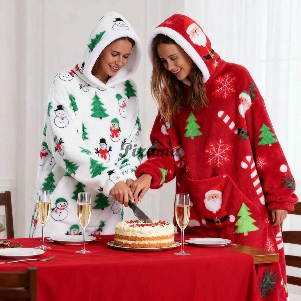 Winter Warm Flannel Thick Christmas Womens Robes Oversized Wearable TV Blankets Super Long Vestidos Night Robes Adult Bathrobe Y251013