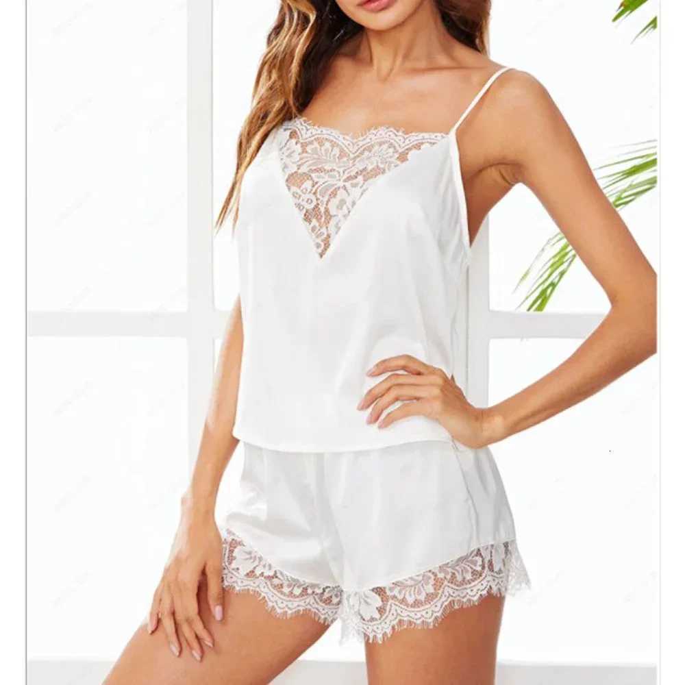 Women Ice Silk Pajamas Sleepwear Pajama Set Nightgowns Nightdress Camisole Shorts Black Red L XL Lace Casual Sexy Smooth T251014