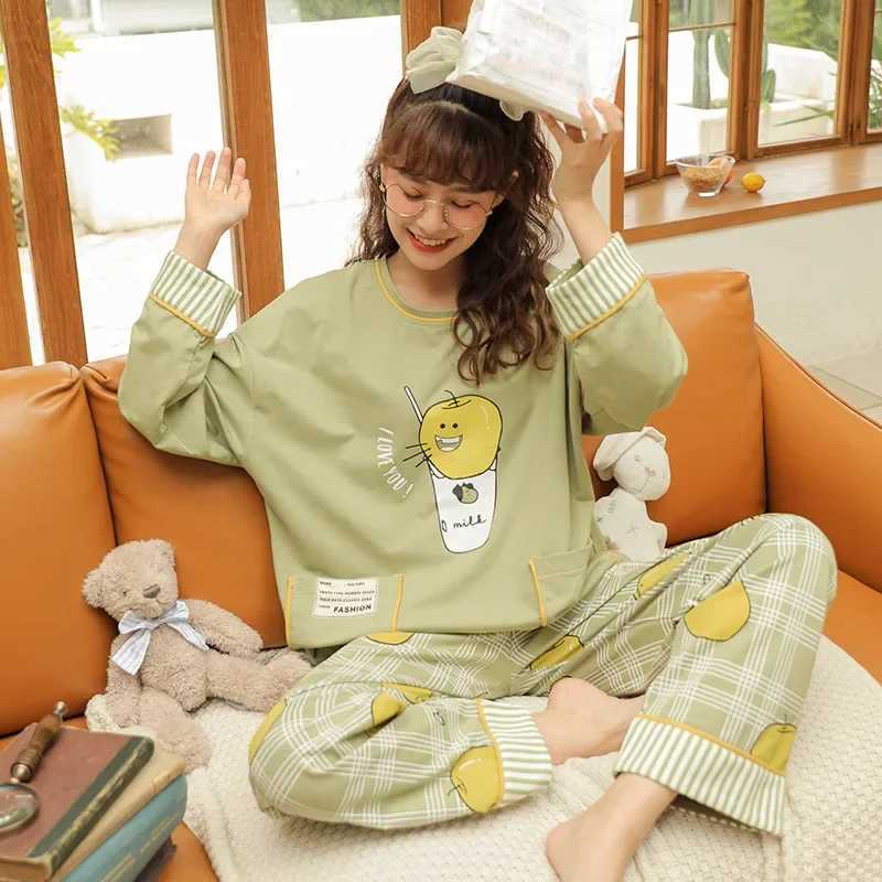 Sleepwear Women Autumn Winter Pajama Sets Cotton Pajamas Long Sleeve Trouser Kawaii Clothes Korean Loungewear Nightwear NewT251014