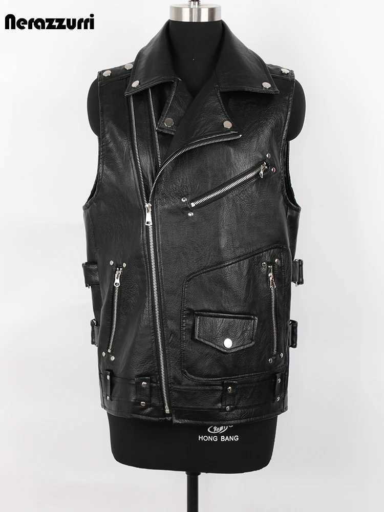 Mauroicardi Autumn Black Motorcycle Pu Leather Vest Men Zipper Pockets Plus Size Faux Leather Biker Sleeveless Jacket 4xl 5xl J251014