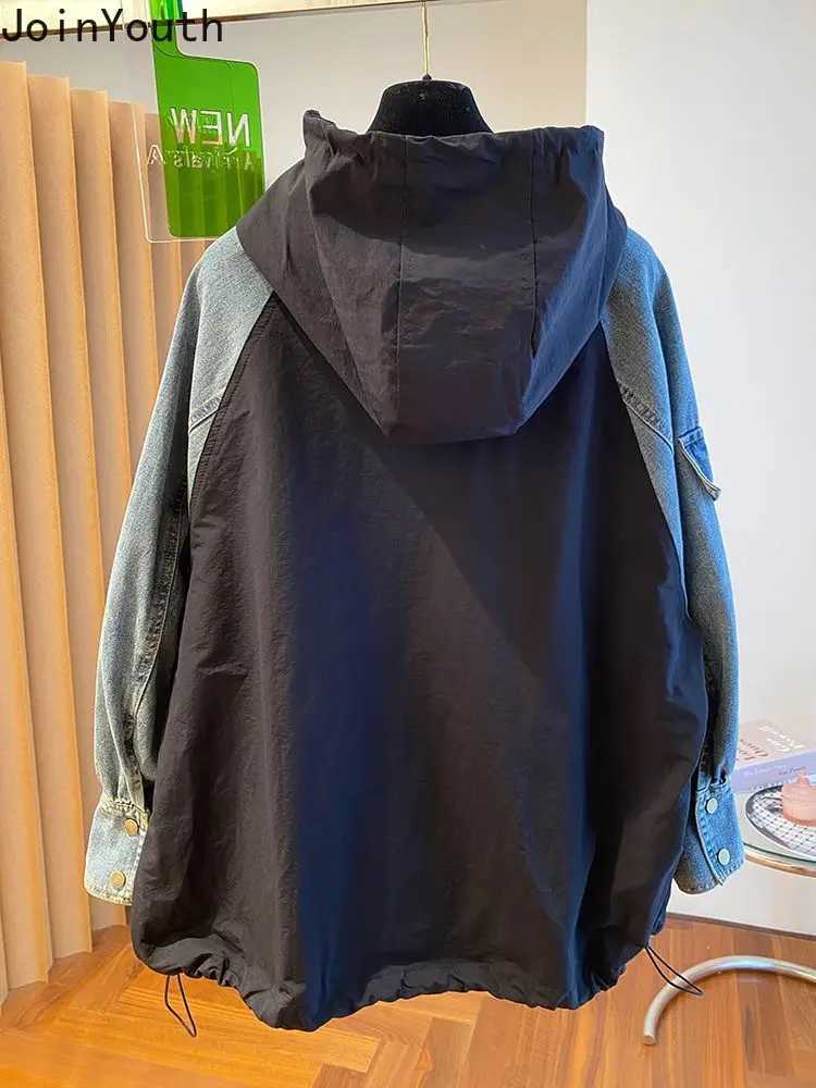 Oversized Sweatshirts for Women Patchwork Denim Streetwear Y2k Tops 2025 Ropa Mujer Hooded Contrast Color Vintage Hoodies 27u340 J251014