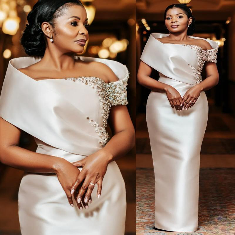 2025 Plus Size Mother Of The Bride Dress Off Shoulder Crystals Beaded Sequined Dress For Arabic Black Women Wedding Guest Outfit AMM158