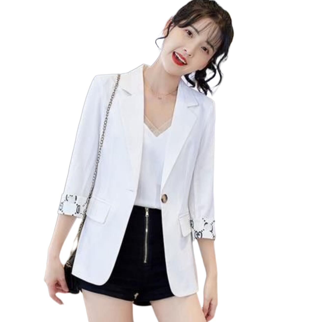Women's spring summer blazer three quarter sleeve logo letter print slim waist suit coat casacos SMLXLXXL3XL