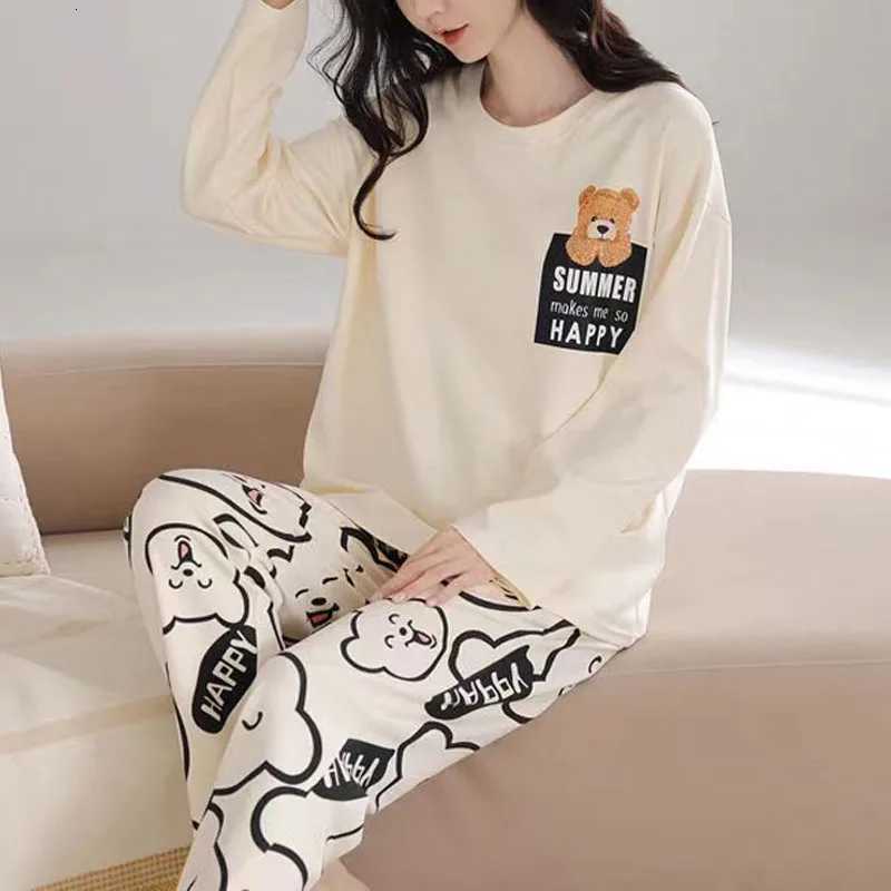 Big Size Pajamas Set LongSleeved Long Trousers Student Nightwear TwoPiece Autumn and Winter Cute Cartoon Bear Women SleepwearT251014