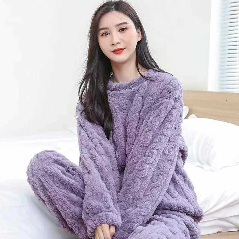 Autumn Women Solid Warm 2 Piece Sets Thicken Velvet Ribbed Fleece Set Pullover And Pants Women Casual Pajama Sets 2023T251014