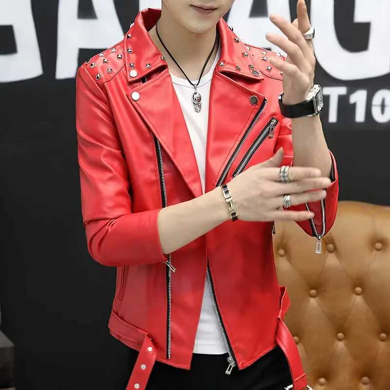 2024 Autumn Mens Leather Jacket Suit Collar Coat Slim Mens Short Motorcycle clothing J251014