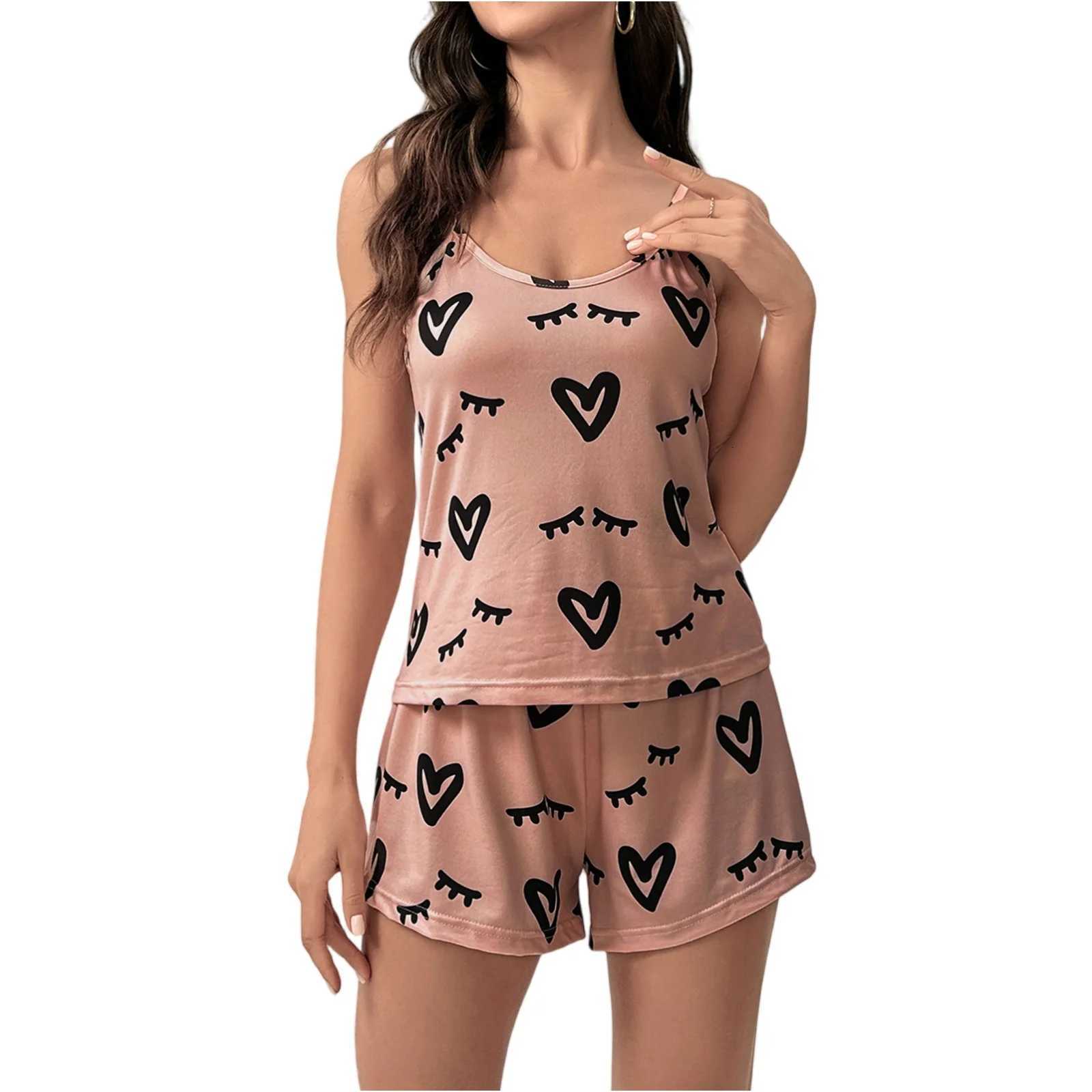 Female Heart Shaped Pajama Set Fashion Casual Suspender Sleepwear Women Elegant Comfortable Smooth Could Wear Outside PajamaT251014