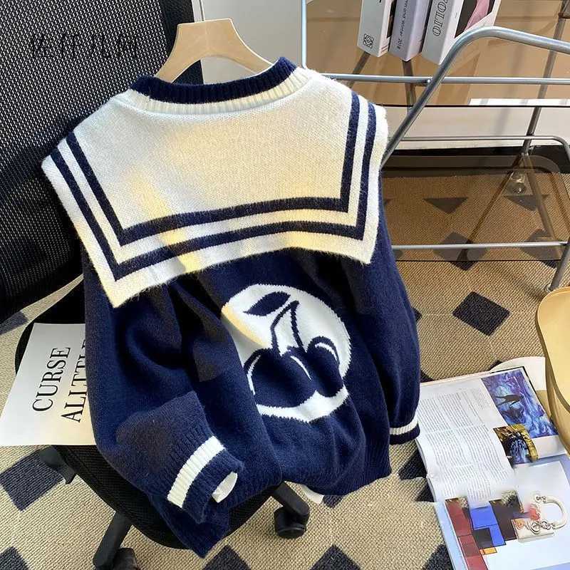Sweet Sailor Collar Sweaters for Women 2025 New Loose College Style Cardigan Woman W251014
