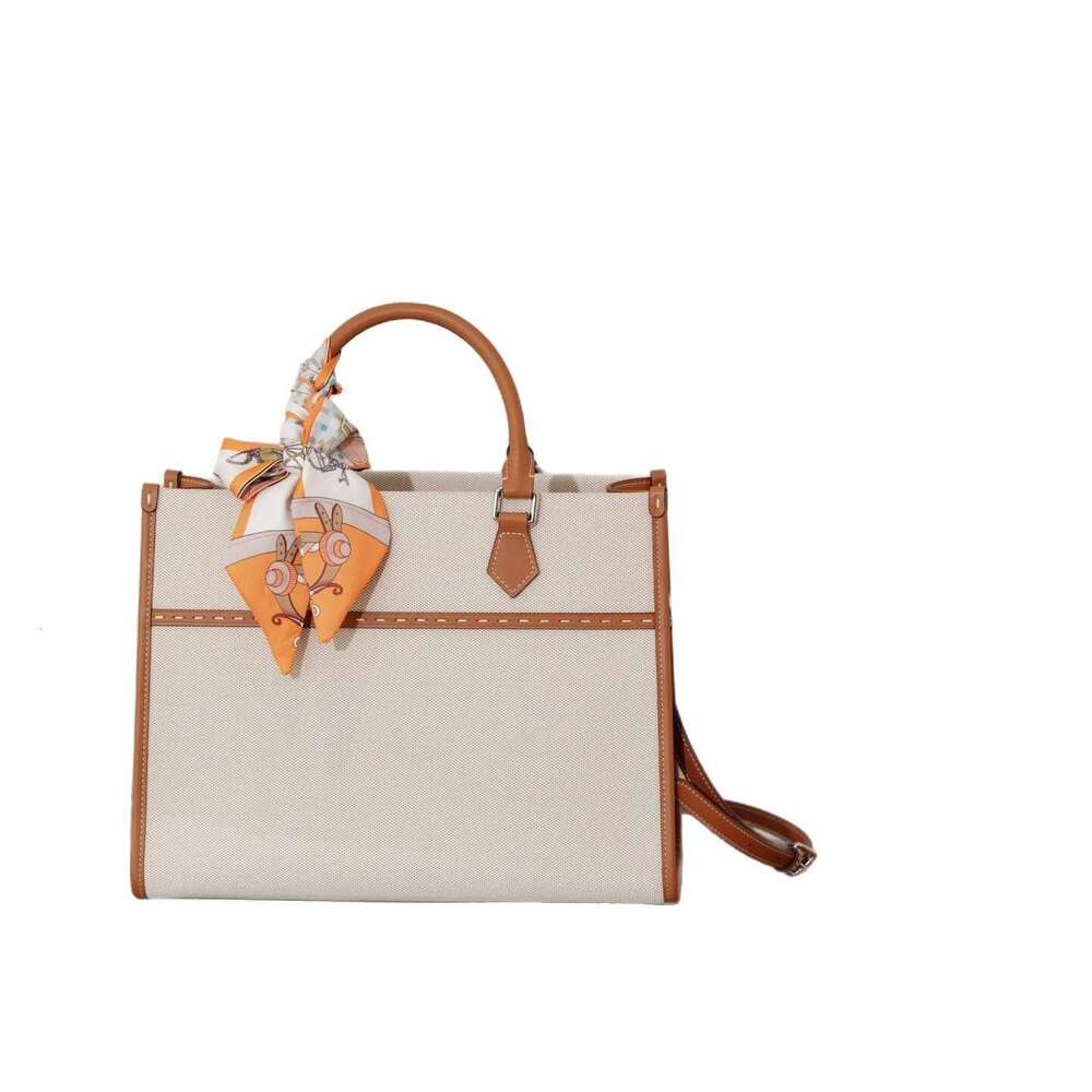 Luxury bag Women s New Cotton Linen Canvas and Cowhide Tote Bag Fashion Color Block Large Capacity Handbag