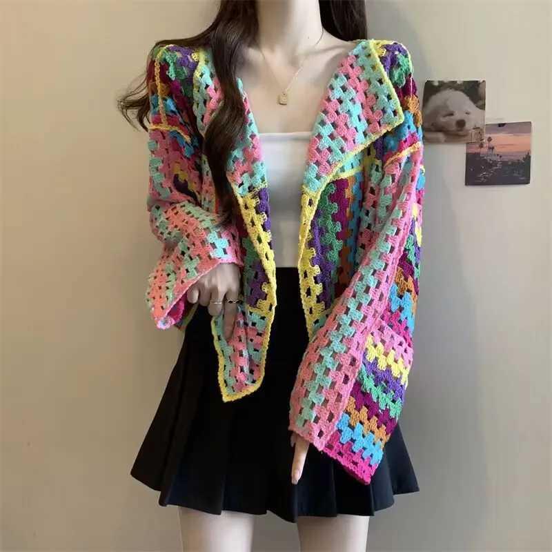 Colorful Sweater Coat Womens Autumn Fashion Unique Top Style Slim and Versatile Knitted Cardigan W251014