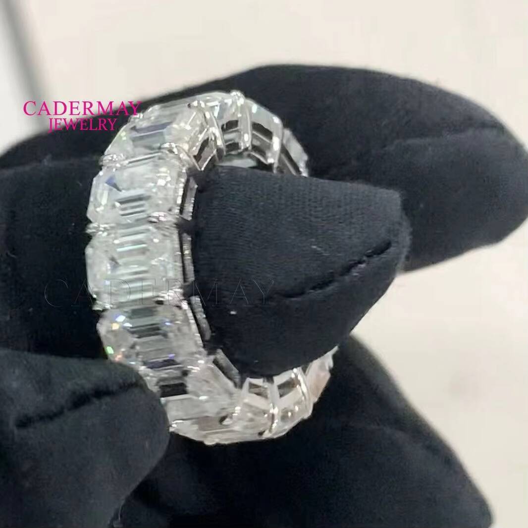 Cadermay D VVS 1CT 10CT Moissanite Diamond Eternity Ring Band S925 Emerald Cut Gemstone Engagement Wedding Ring