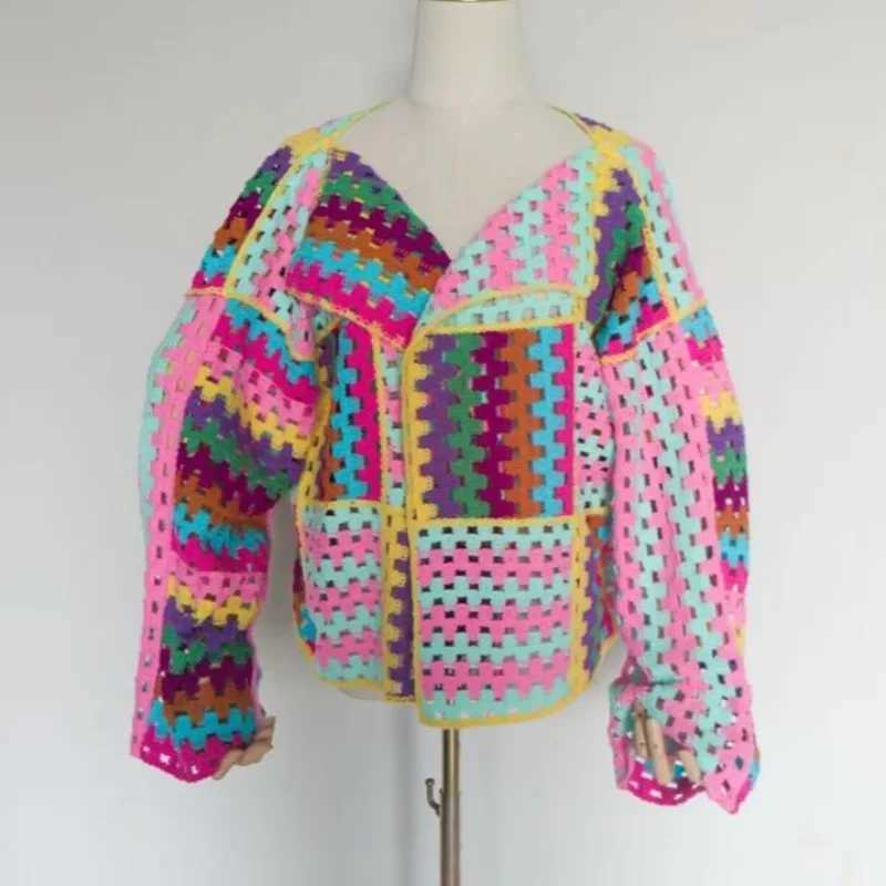 Colorful Sweater Coat Womens Autumn Fashion Unique Top Style Slim and Versatile Knitted Cardigan W251014