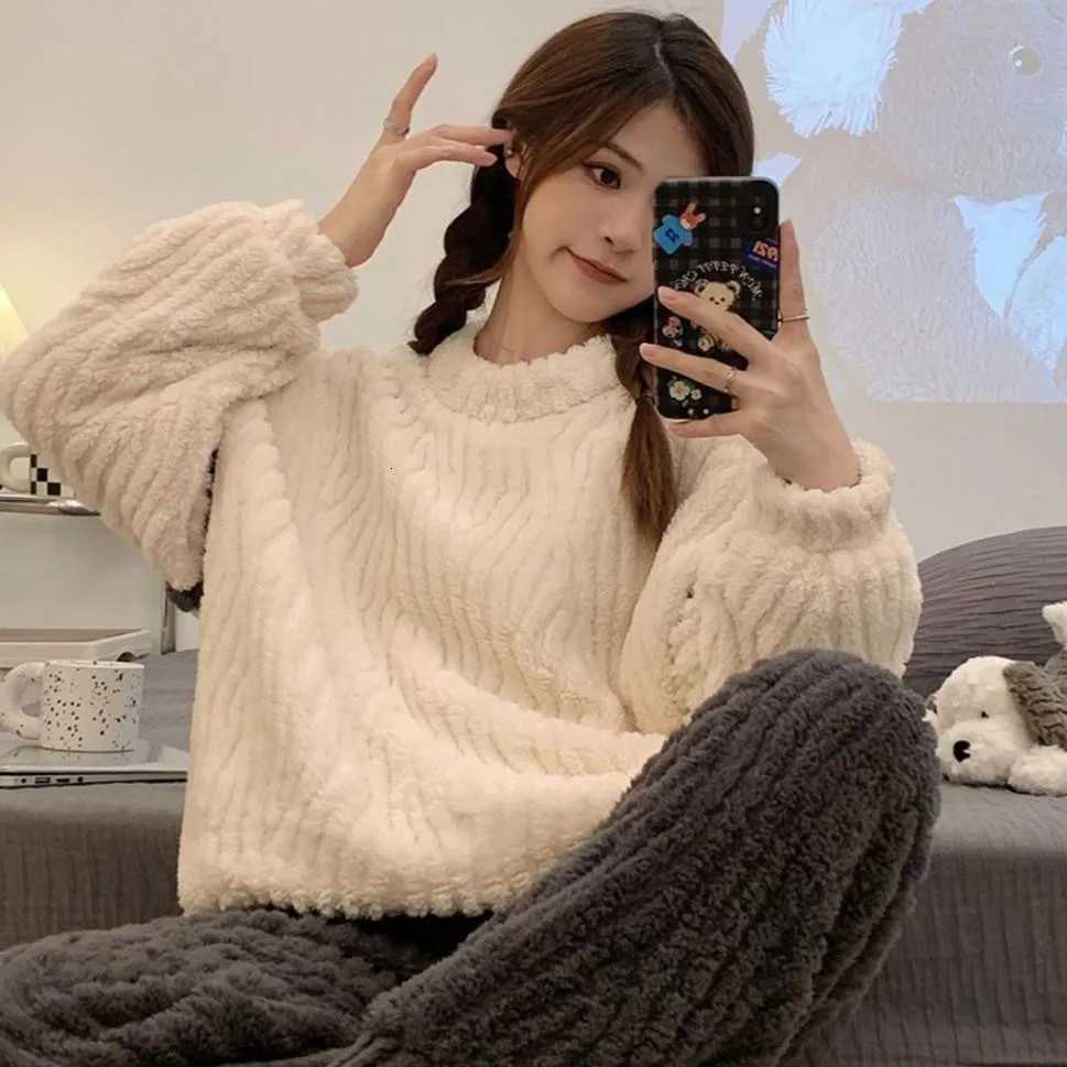 Winter Tree Branch Fleece Thickened Sleepwear Womens Long Sleeve New Style Warm Thickened Fleece Sleepwear Fleece Homewear Set Y251013