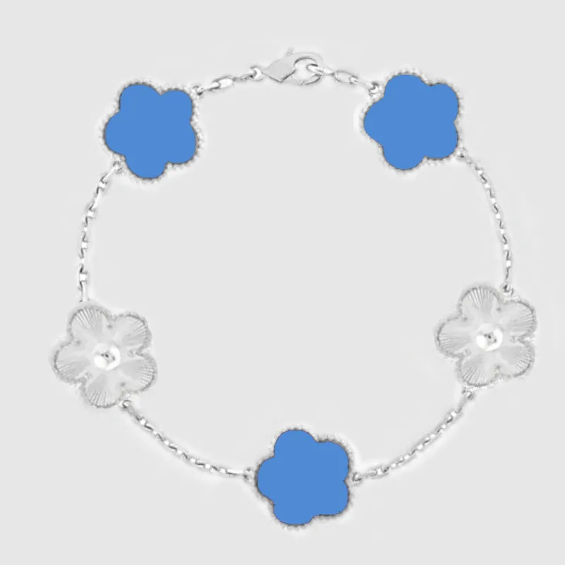 Ice with VVS moissanite High quality 5 flowers charm luxury women silver chain jewelry mother of pearl diamonds designer bracelet gifts - view 5