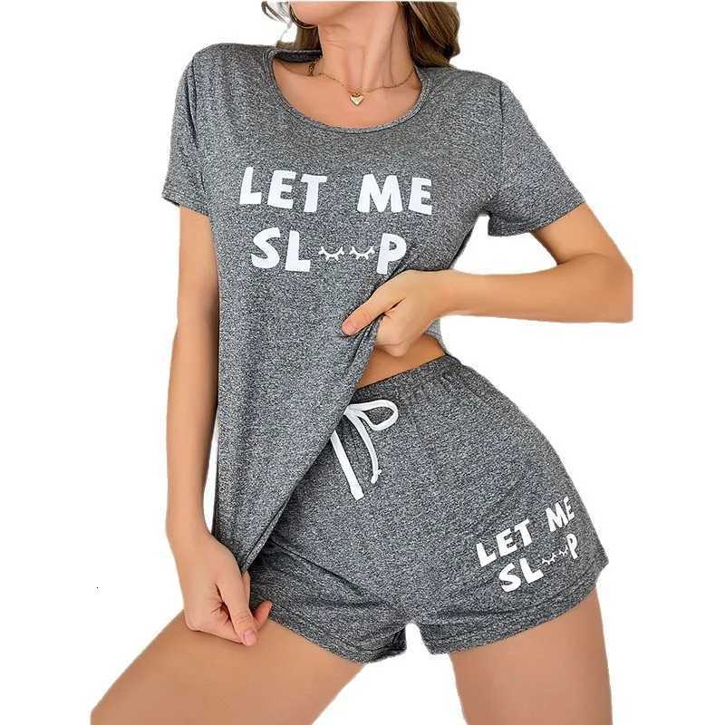 Womens new style pajamas set gray top letter shorts twopiece casual home wear Round Collar Pajama Sets Sporty SleepwearT251014
