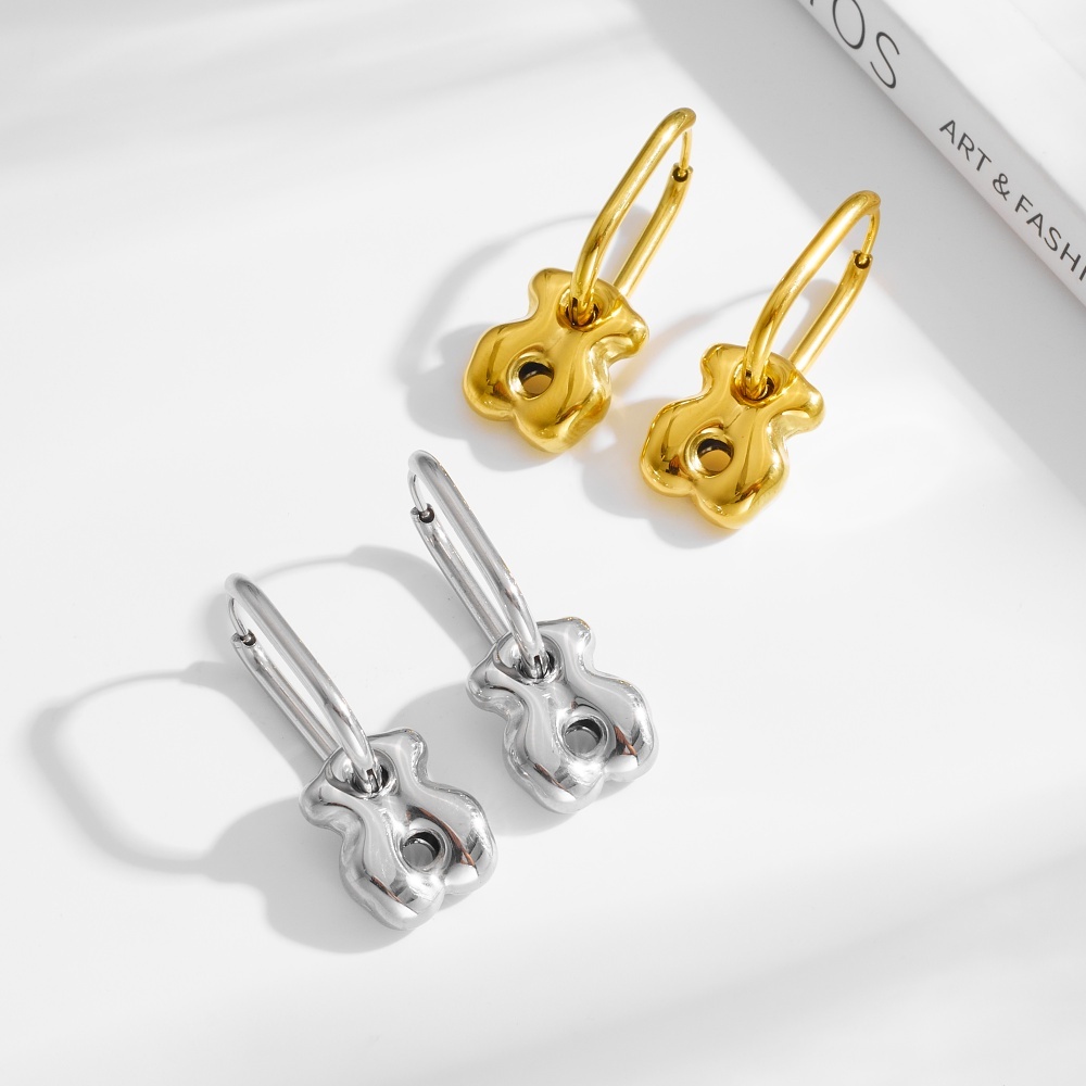 Fashion Women Men Girls Bear Silver Gold Stainless Steel Hollow Heart Letter Sector Cartoon Animal Zircon Span Hoop Earrings Jewelry