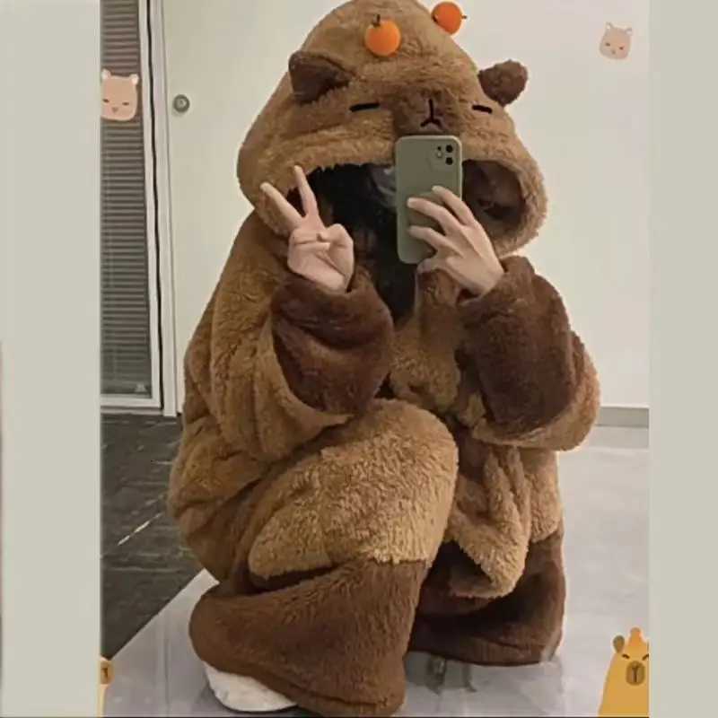 Winter Capybara Cosplay Costume Robes Adult Kigurumi Unicorn Onesie Anime Nightgown Halloween Cartoon Pajamas Women Sleepwear Y251013