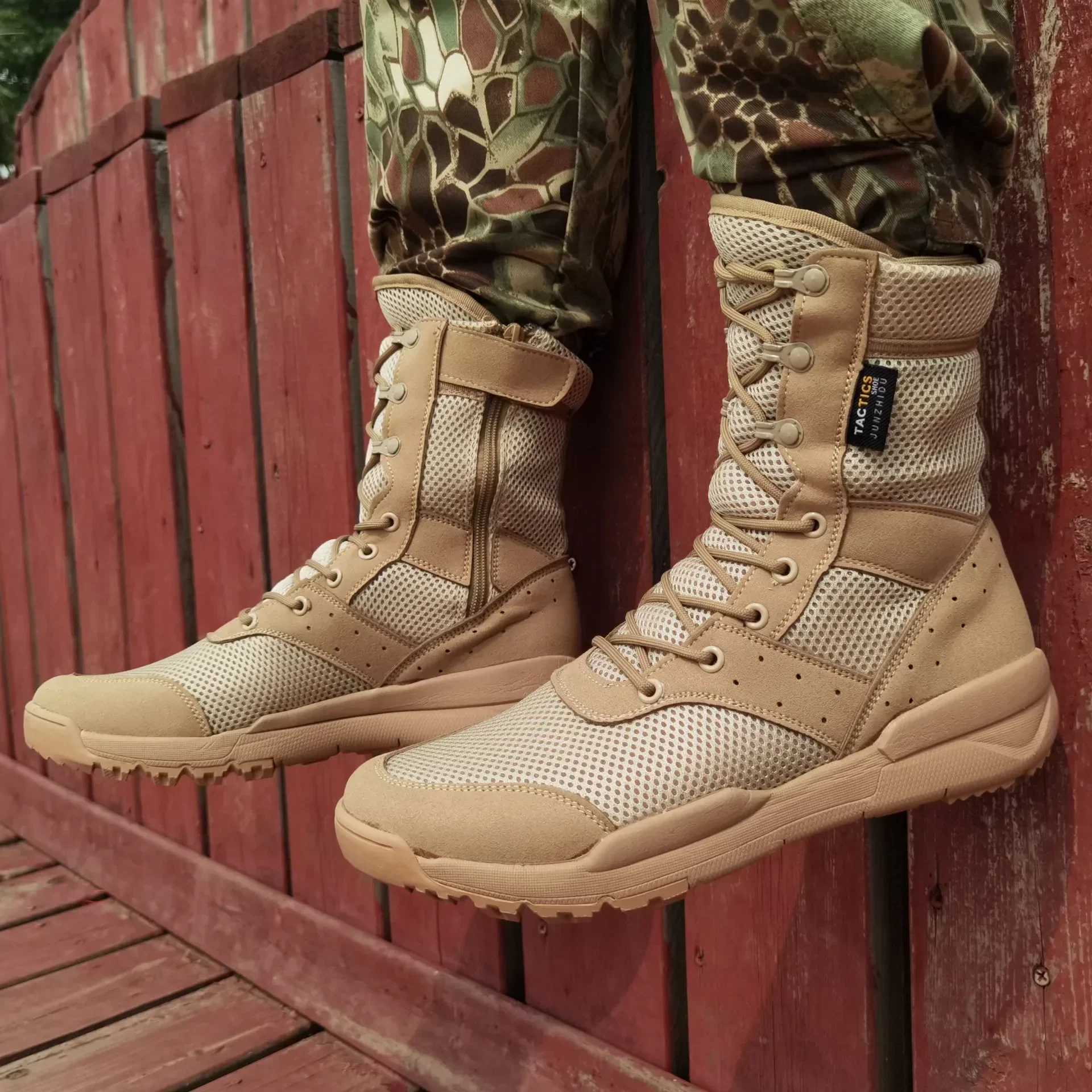 Summer Combat Training Boots Work Shoes Lightweight Mesh Breathable Military Tactical Boots 3449 Plus Size Outdoor Hiking Boots C251014