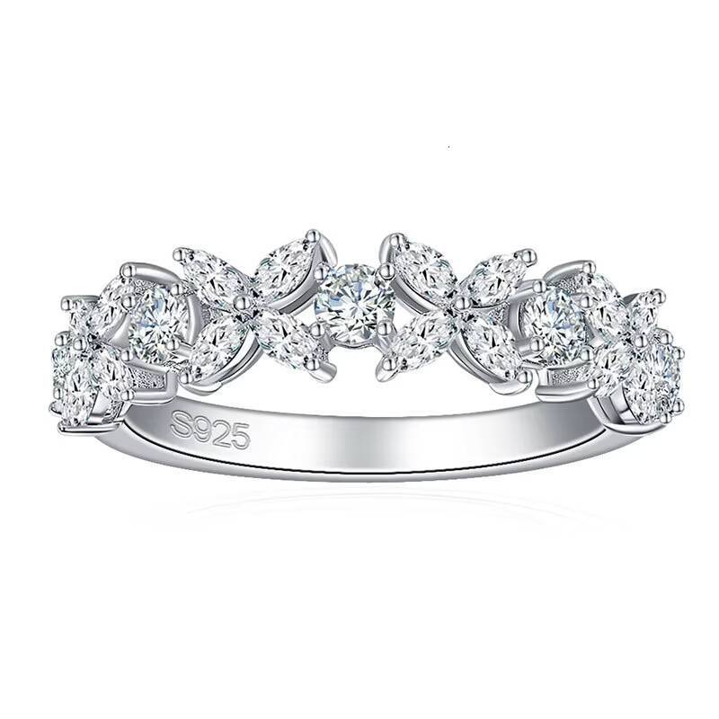 Luxury Marquise Cut Clover VVS Moissanite Diamond Tennis Rings for Ladies Women Platinum Plate 925 Sterling Silver Fine Jewelry