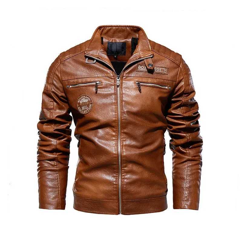 Mens Motorcycle Biker JaCKet Cotton PU LeaTHer JaCKets Male Slim Fit Zipper Windproof Plus Size Warm Overcoat J251014