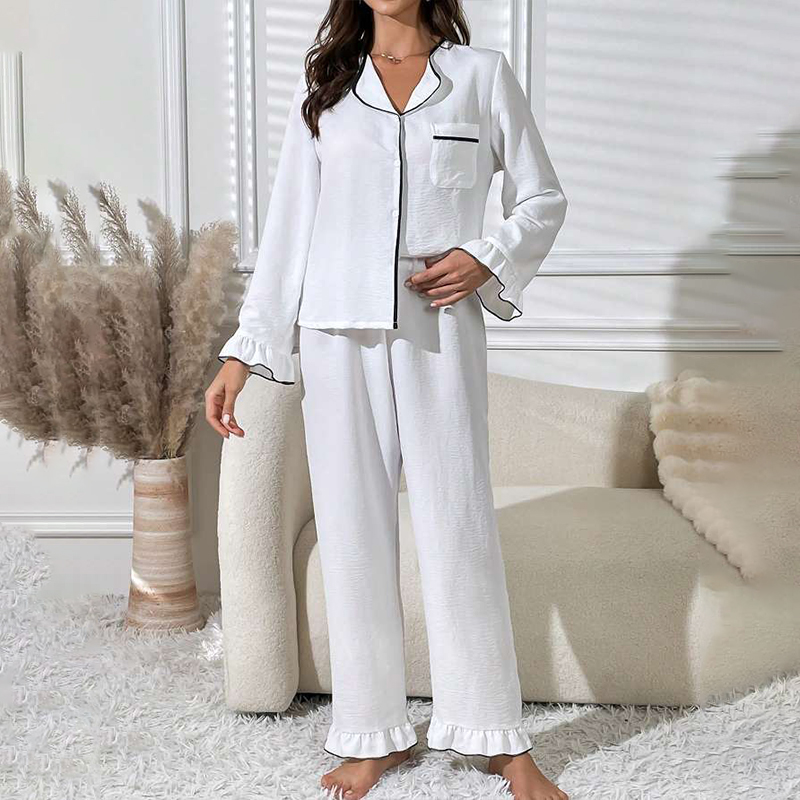 Women's Pajamas Spring/Fall Ice Silk Long-Sleeve Cardigan New Arrival Premium Solid Color Minimalist Natural Homewear