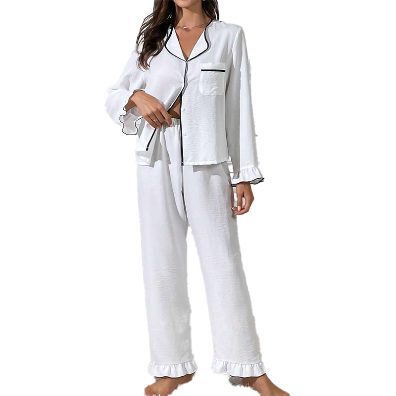 Women's Pajamas Spring/Fall Ice Silk Long-Sleeve Cardigan New Arrival Premium Solid Color Minimalist Natural Homewear