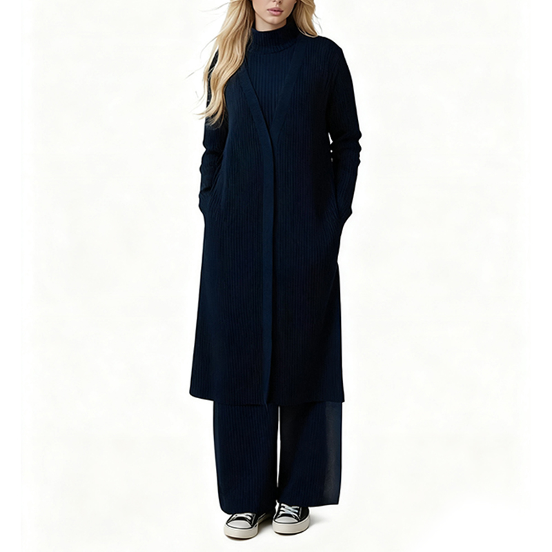 Women's Knits & Tees Women's Navy Blue Oversized Turtleneck Long - Knit Cardigan: Stylish & Cozy AS23-0909A