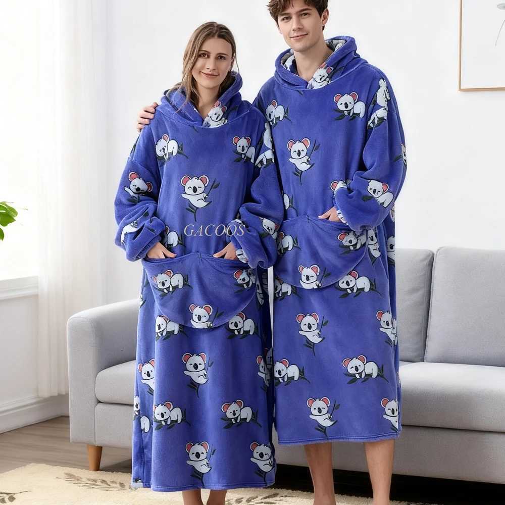 Women Men Plush Fleece Blanket Warm Thick Hoodies Adult Giant TV Blanlets with Sleeves Super Long Coldproof Couple Sweatshirts Y251013