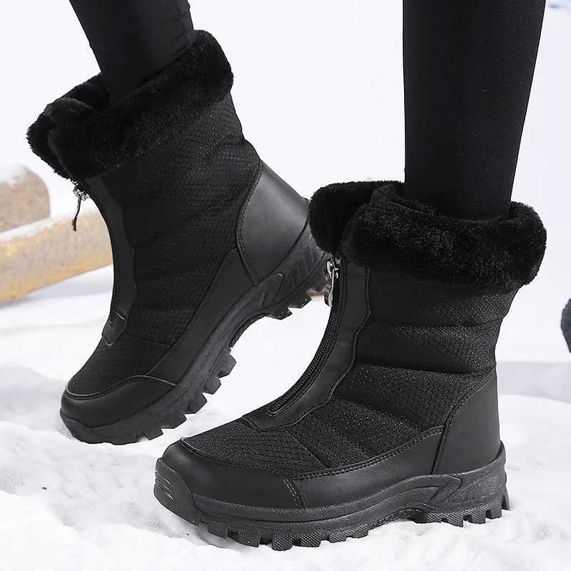 New Winter Women Hiking Boots High Top Zipper Velvet Womens Snow Ankle Boots Low Heels Nonslip Outdoor Ladies Winter Sneakers C251014