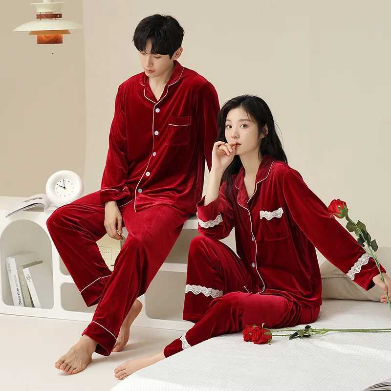New Couple Pajamas for Women Spring Autumn Winter Gold Velvet Red Bridal Wedding Home Suit Set for Men and Women SetT251014