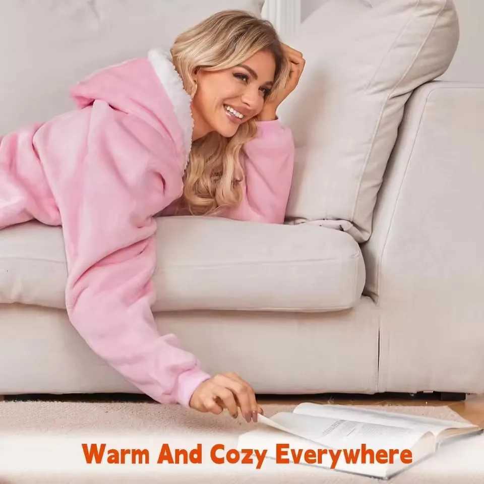 180cm Super Long Flannel Blanket Pyjamas with Sleeves Winter Hoodies Sweatshirt Women Men Pullover Fleece Giant Oversized Outdoo Y251013