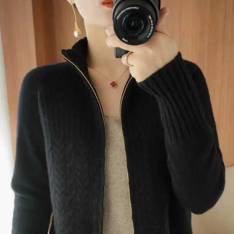 Sweater Knitting Ladies New Zipper Stand Collar Coat Autumn Winter Temperament Screw read Loose Cardigan Womens Fashion Tops W251014