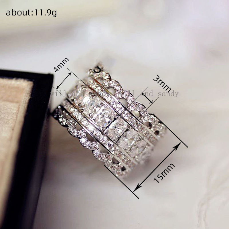 Vintage Princess Cubic Zirconia Wide Wedding Band CZ Full Diamond Gemstone Ring for Women Eternity Statement Cocktail Ring Engagement Promise Designer