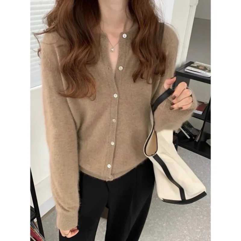 Autumn Casual Long Sved Knitted Cardigan Ele Solid Color One Sweater Jaet Spring Single Breasted Womens Cardigan W251014