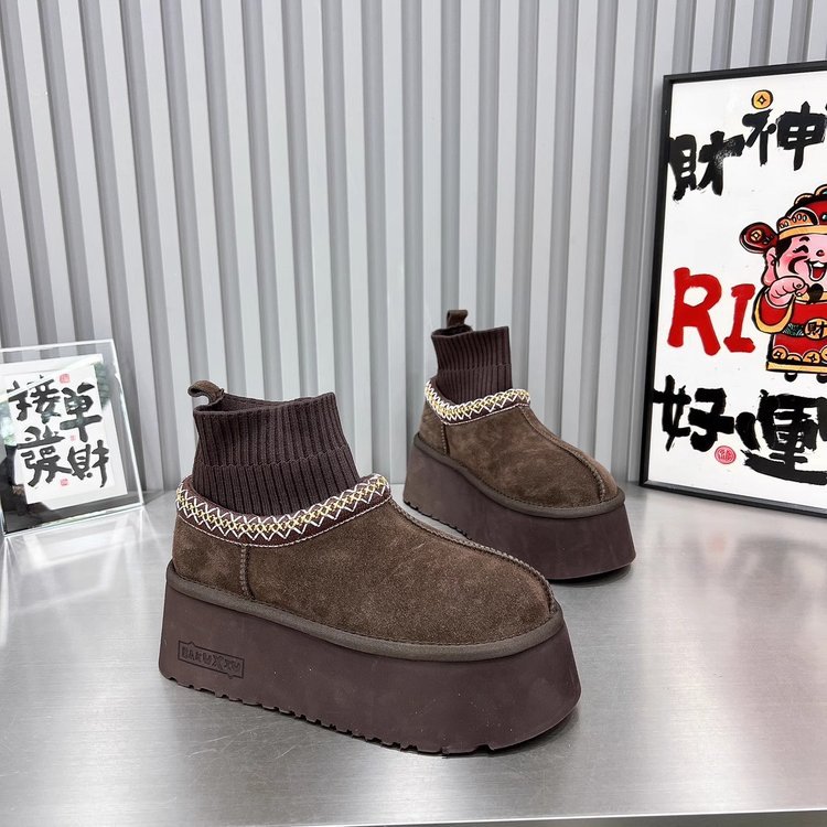 2025 Winter New Design Women Thick Platform Snow Boots Height Increasing Sock Boots Fashion Versatile Knit Cuff Slip Resistant Warm Cotton Padded Shoe