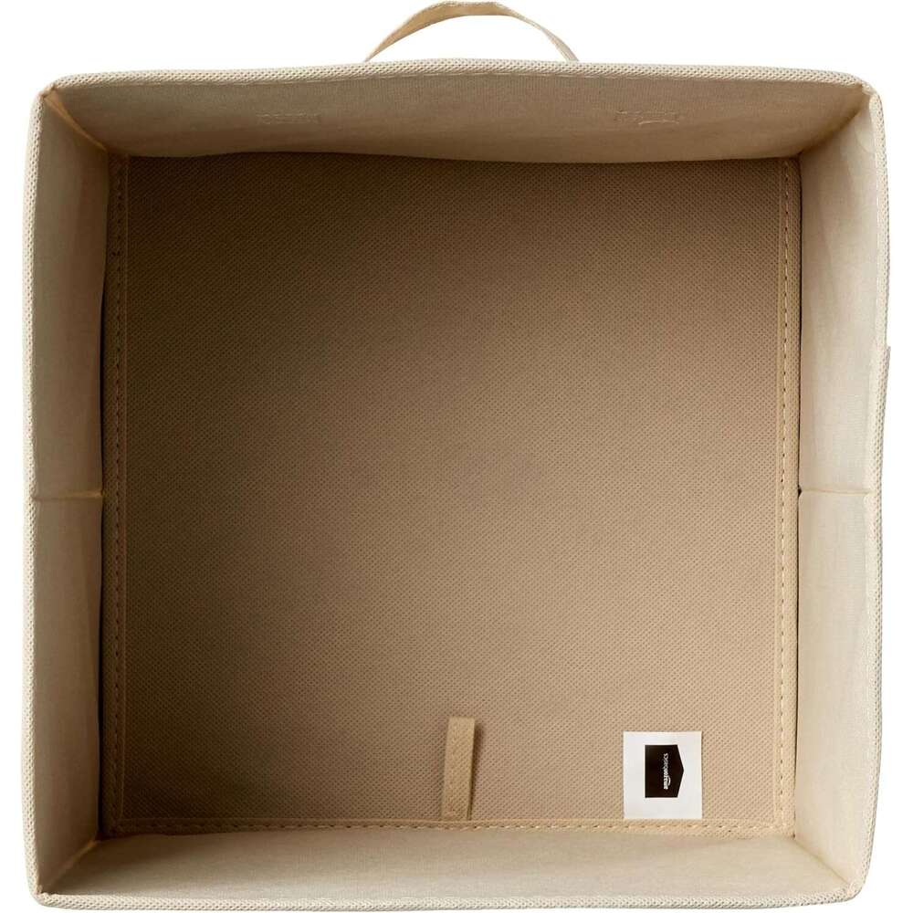 Basics Collapsible Fabric Storage Cubes Organizer with Handles, Sturdy, Beige, 10.5-x-10.5-x-11-inch, Pack of 6