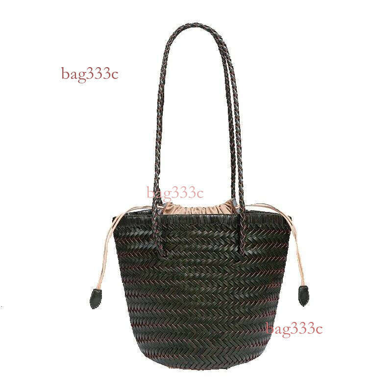 New French Handmade Genuine Leather Woven Single Shoulder Niche Basket Bag Bucket Shape Cowhide Woven Bag