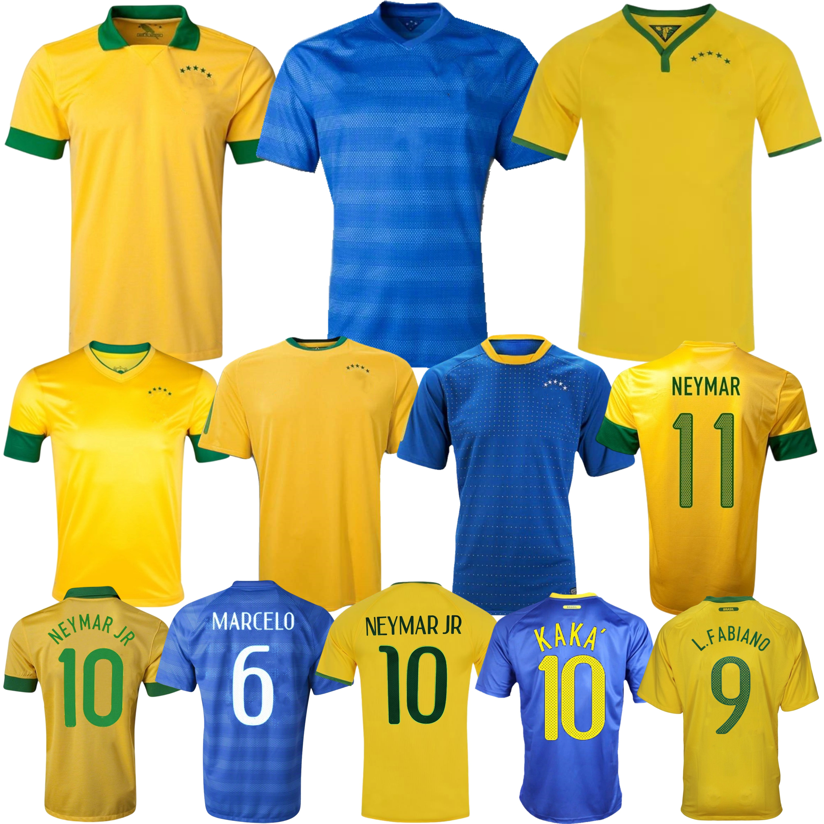 2010 2012 2014 Brasil retro soccer jerseys 10 12 NEYMAR JR KAKA Robinho Dani Alves T. SILVA Maicon FABIANO BraziLS classic vintage football shirt