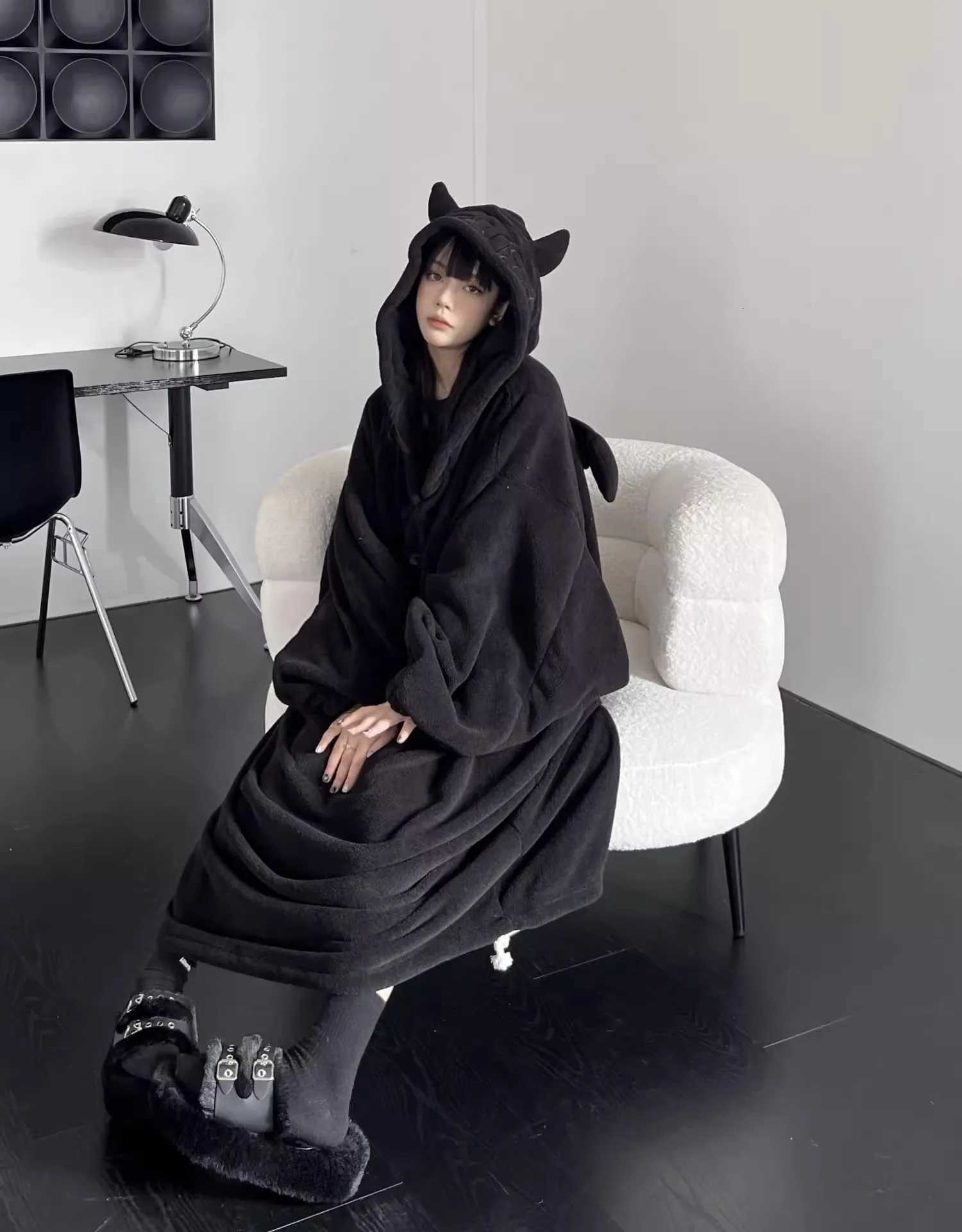 Thickened padded pajamas Solid color Homewear Loose oversized hooded Dresses Imp couple robe Fall and winter onepiece Sleepwear Y251013